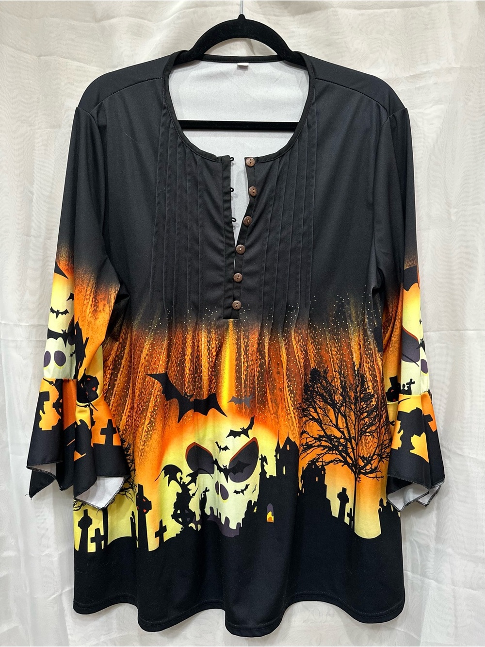 Halloween Black & Orange Long Sleeve Graphic Tunic Top